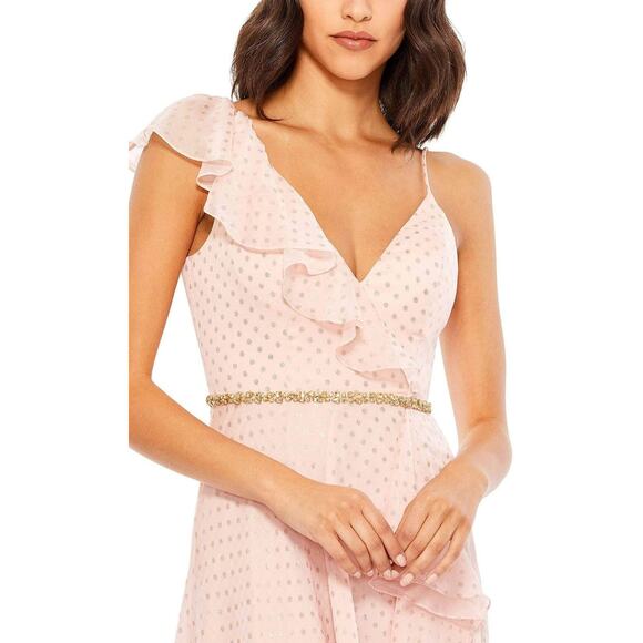 MAC DUGGAL Women's 49330 Ruffle Trimmed Polkadot High Low Dress Size 4 In Salmon - Picture 2 of 13